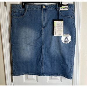 D. Jeans Womens Below Knee Denim Skirt Size 22 Blue Jean 27" Length Stretch NWT